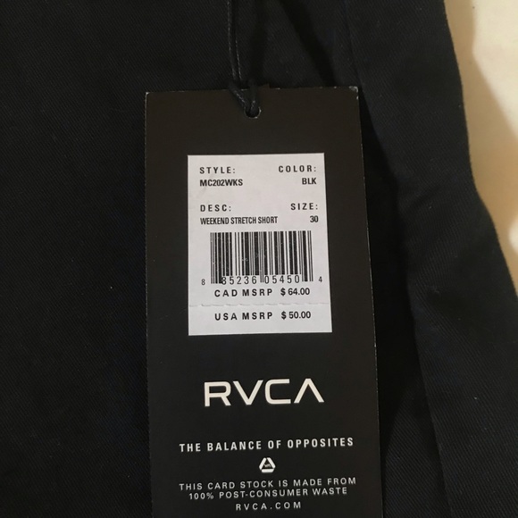 RVCA stretch shorts chino  20 in length new with tags - Picture 4 of 6